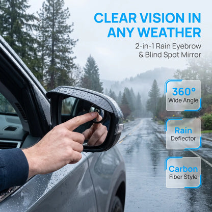 Car Rearview Mirror Rain Visor with Integrated Blind-Spot Mirror – Waterproof, Snap-On Rain Guard/Shield