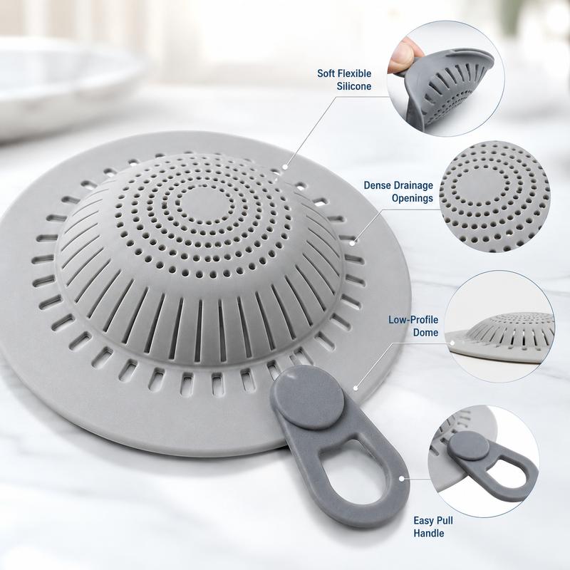 Silicone Shower Drain Hair Catcher with Easy Lift Handle