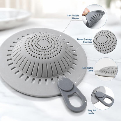 Silicone Shower Drain Hair Catcher with Easy Lift Handle