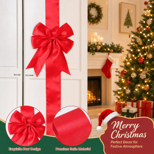 🎄 Christmas Cabinet Ribbon Bows – Elegant Red Satin Kitchen & Door Decorations | Easy to Install