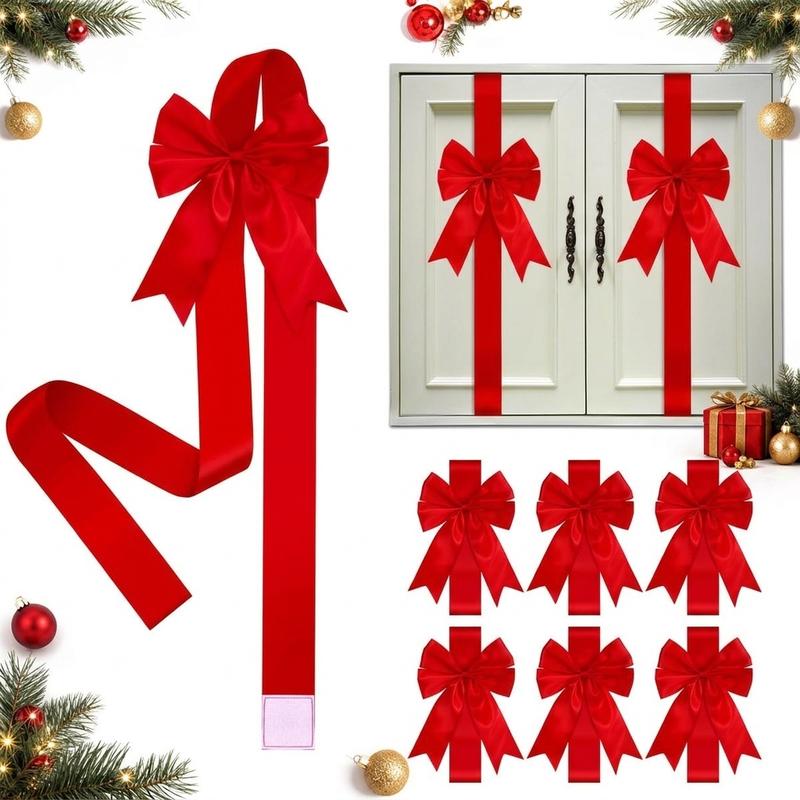 🎄 Christmas Cabinet Ribbon Bows – Elegant Red Satin Kitchen & Door Decorations | Easy to Install