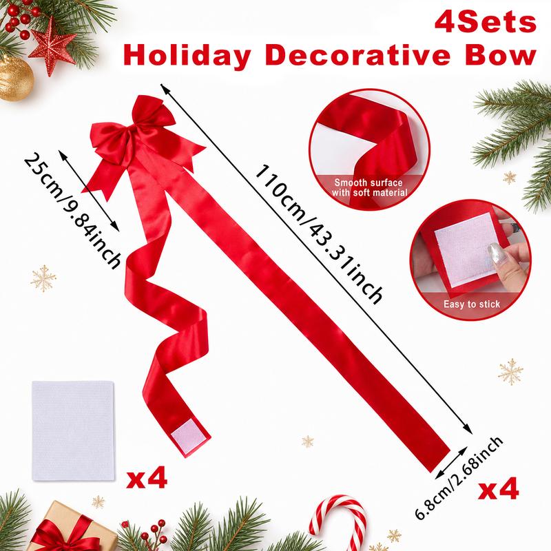 🎄 Christmas Cabinet Ribbon Bows – Elegant Red Satin Kitchen & Door Decorations | Easy to Install