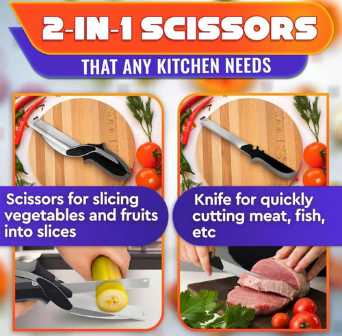 2-in-1 Clever Cutter: The Ultimate Kitchen Scissors with Built-in Cutting Board